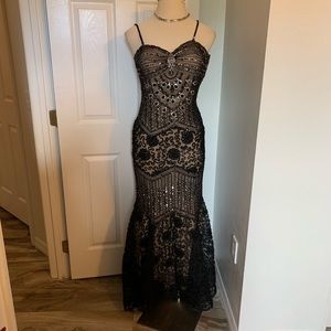 Black mermaid gown dress embellished ruffle bottom